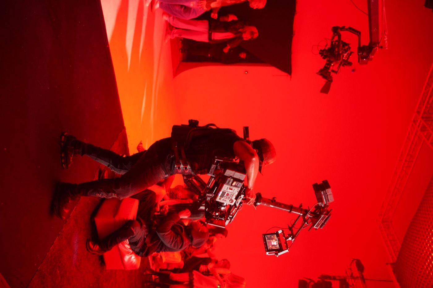 Red-lit studio set